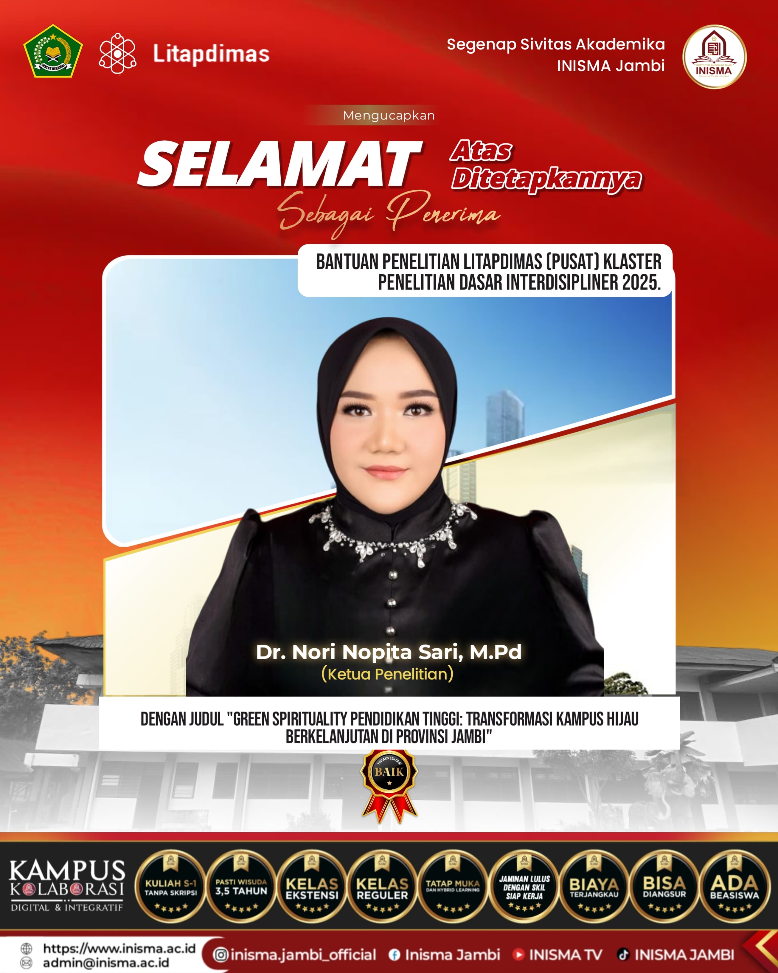 Dosen INISMA Jambi Tembus Hibah Penelitian LITAPDIMAS Kemenag RI, Satu-satunya Kampus di Provinsi Jambi yang Lolos