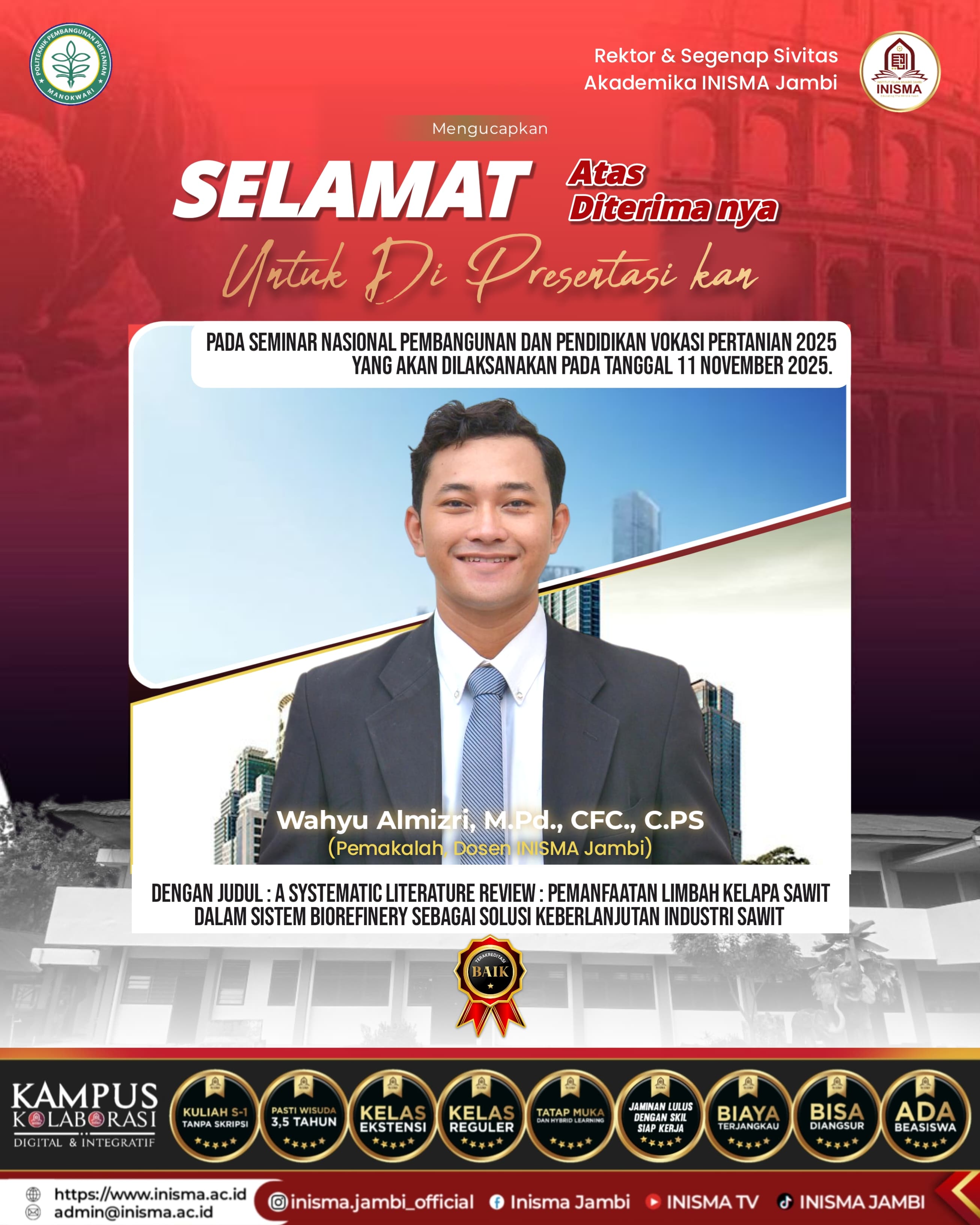 INISMA JAMBI Kembali Torehkan Prestasi, Kemampuan Riset Dosennya Tembus Nasional